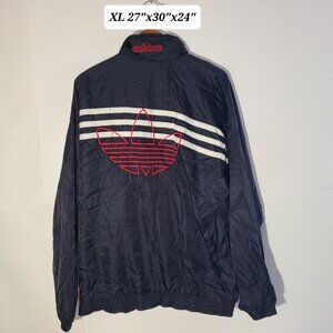 Vintage 90's Adidas Trefoil 3 Stripe Embroidered Black Full Zip XL Jacket